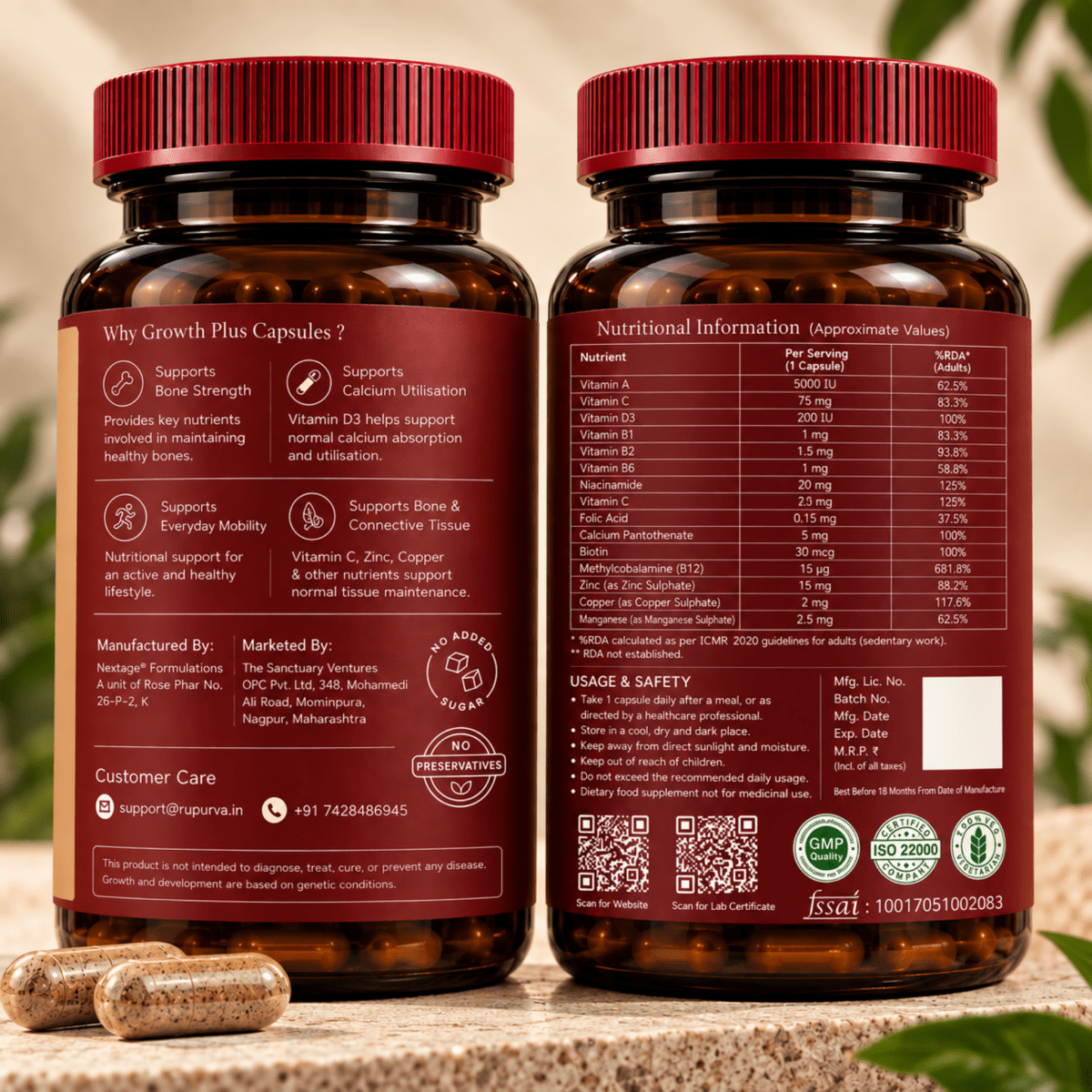 Growth Plus Capsules | Daily Essential Capsules | Vitamins & Mineral - Rupurva | Wellness made Simple